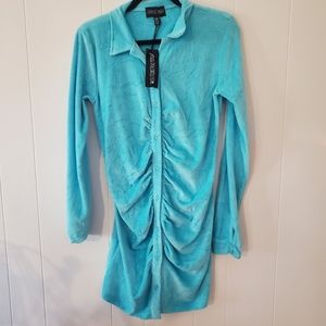 Current Mood Baby Blue Velour Shirt Dress